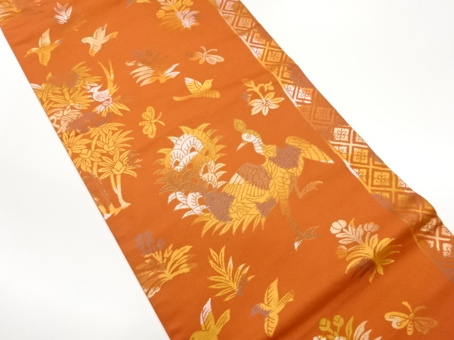 孔雀に花鳥・蝶模様織出し名古屋帯